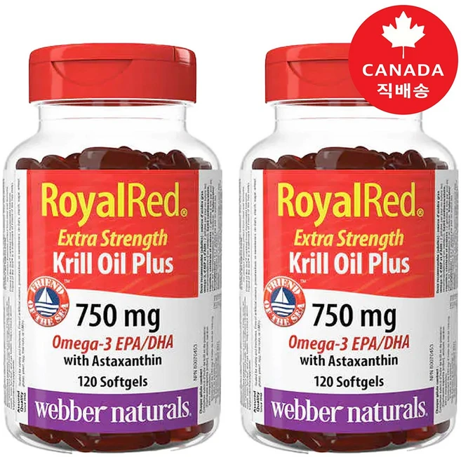 Webber Naturals 웨버네츄럴 캐나다 로얄레드 크릴오일 750mg 120정 l 캐나다 내수용 정품 현지 직배송, 404g, 2개 - 쿠팡
