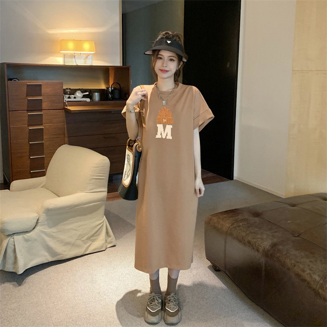 NICE DAY 빅사이즈 여름 롱원피스 시원한 루즈핏 반팔 잠옷 (4XL/스트레치/무지/3색상) -레터링M