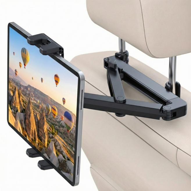 철제 차량용 헤드레스트 뒷좌속 아이패드 태블릿 휴대폰 거치대, 1개, 블랙