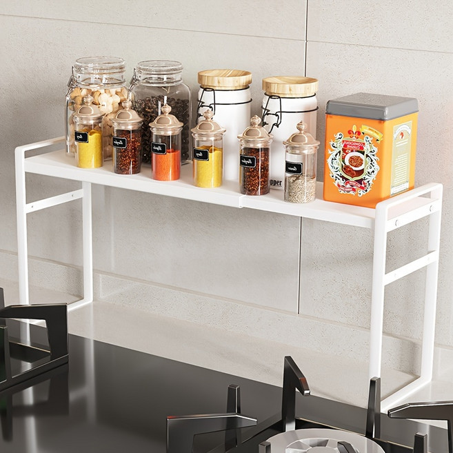 다용도 높이 길이 조절 슬라이드 주방 정리대 메탈 스탠드 수납 선반, 1개, 화이트