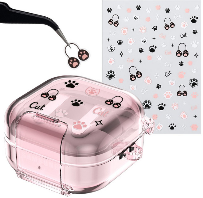 더조은셀러 에어스킨 버꾸 DIY 스티커 꾸미기 핀셋 포함 키트 케이스 갤럭시 버즈4 버즈4 프로 호환, 1세트, 핑크+젤리스텝, 갤럭시 버즈4/프로(공용)