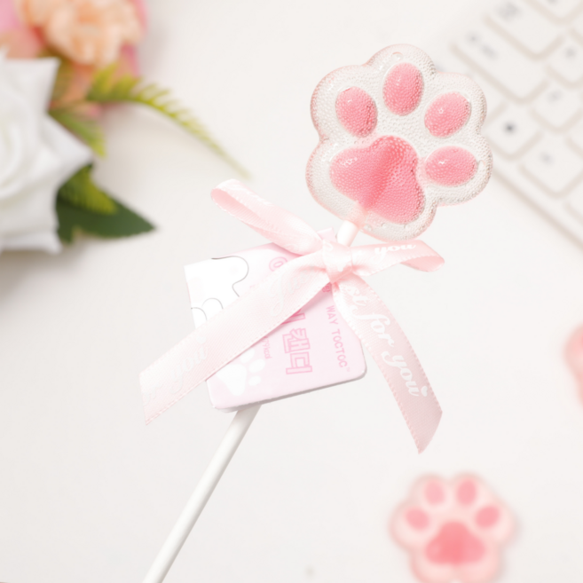 캔디마켓 웨이톡톡 야옹이캔디 롤리팝 무설탕 귀여운고양이발자국모양 막대사탕, 12개, 20g