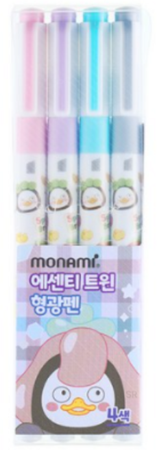 모나미 펭수 트윈 형광펜 프레시에어 4색 세트, 색상혼합, 60세트