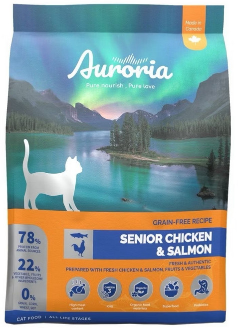 極光Auroria 貓糧 4lb 12lb 無穀貓乾糧 添加南極磷蝦, 1個, 全齡貓 雞肉&鮭魚,1lb X4包
