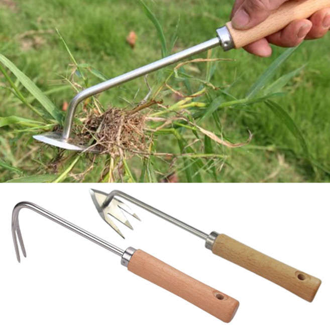 잡초제거기 호미형 강철호미 스텐고급형 텃밭 주말농장 풀뽑기 농기구, 잡초제거기 호미형 - 2후크, 1개