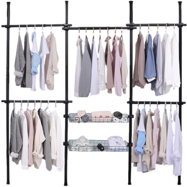 OKAWA 頂天立地掛衣架, 五層+二籃(黑桿)