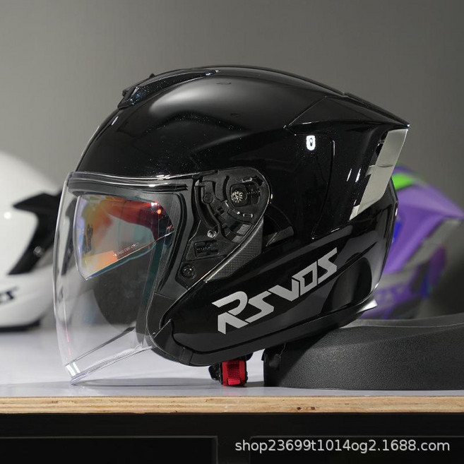 RSV 3/4 安全頭盔 摩托車騎士用, R05 - 閃亮黑