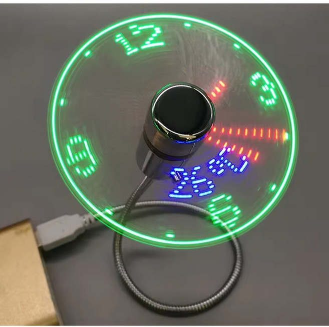 휴대용 시계 팬 RGB LED 야간 조명 5V USB 핸드 팬 실시간 온도 표시 금속 미니 팬 PC 노트북 데스크탑 쿨러