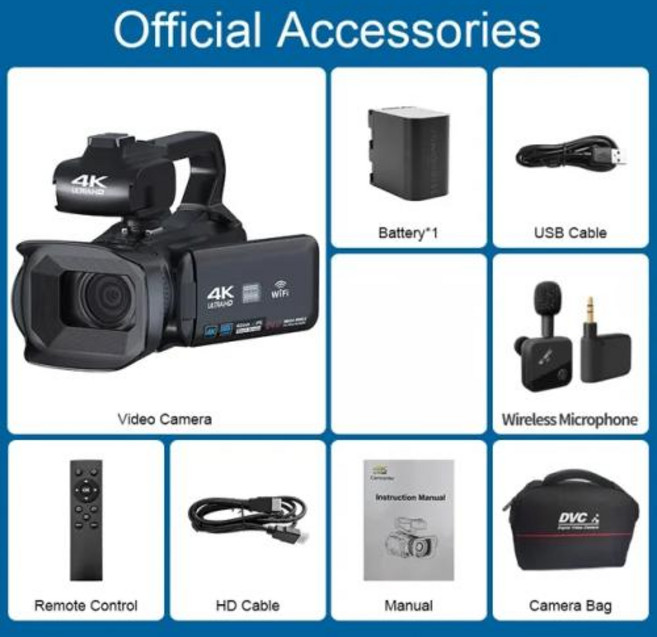 사진 촬영용 전문 비디오 카메라 64MP 울트라 HD 18X 디지털 줌 캠코더 유튜브 라이브 스트리밍 브이로그 녹음기 4K, 64G card, wireless microphone