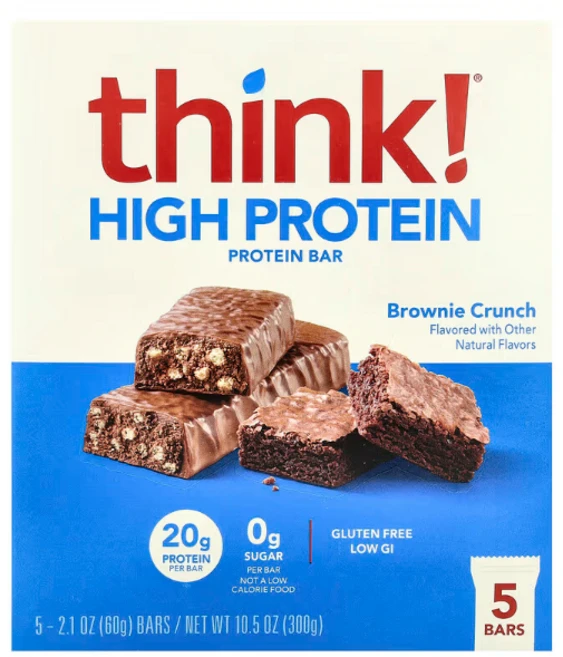 씽크 Think 하이 프로틴바 브라우니 크런치 바 5개 각 60g(2.1oz) THK-70952, 60g - 쿠팡