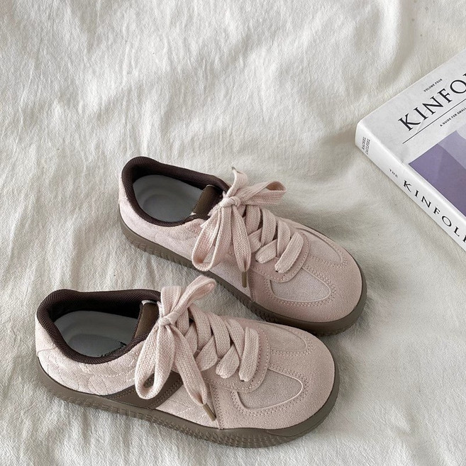 여성 사계절 스윗 레트로 핑크 스웨이드 부드러운 독일군 운동화 스니커즈