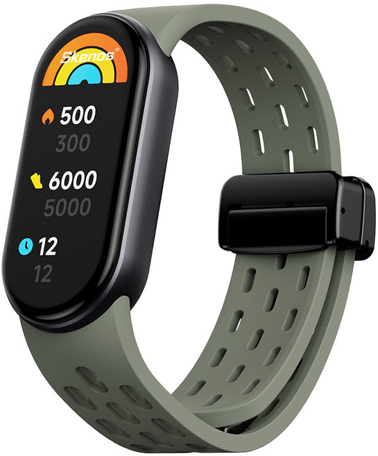 샤오미 스마트밴드 10 9 8 호환 벤티드 스포츠 실리콘 스트랩 마그네틱 디버클 통기성 시계줄, 1개, 아미그린