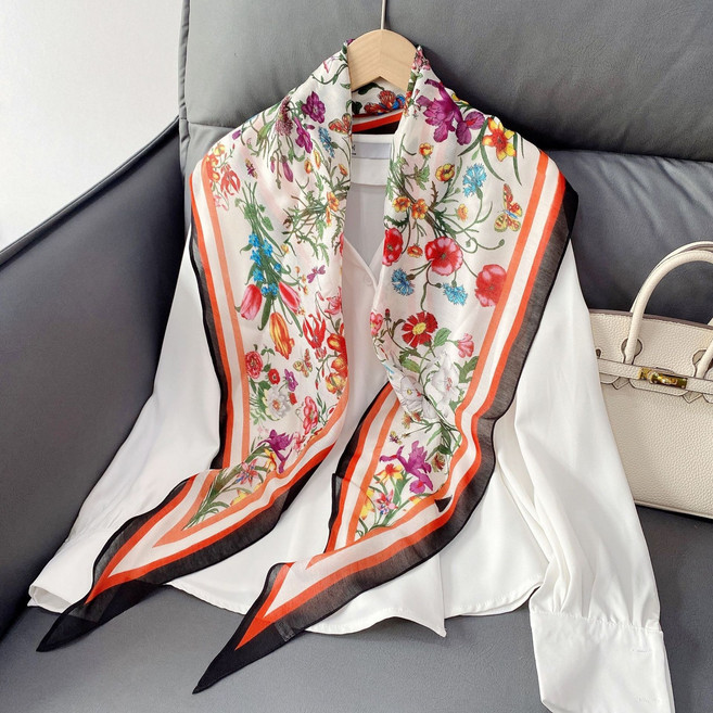 로튼 봄시즌 행사 마름모 스카프 꽃 플라워 면 3종 여성 데일리