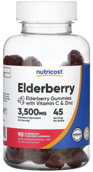 뉴트리코스트 엘더베리 3500mg 구미젤리 비타민C 아연 함유 Elderberry 90개, Nutricost, 엘더베리, 가향 구미젤리 90개 N, 1개