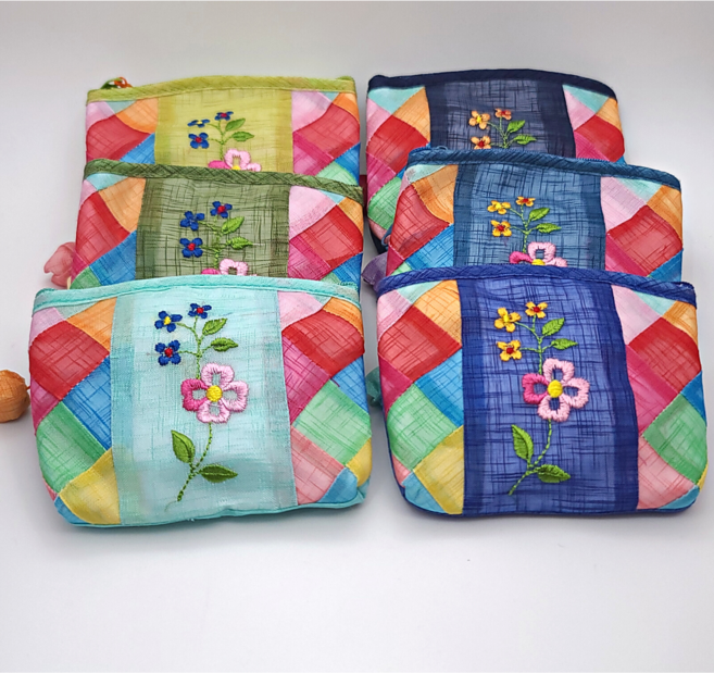 한국민예사 전통 모시 꽃자수 조각보 동전지갑 미니 파우치