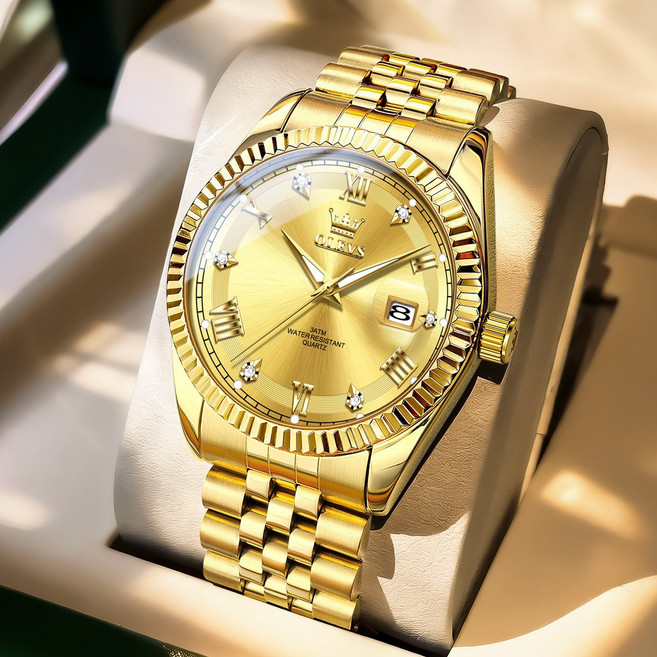 OLEVS 남자손목시계 정품 쿼츠 럭셔리 명품 워터프루프 야광 메탈시계