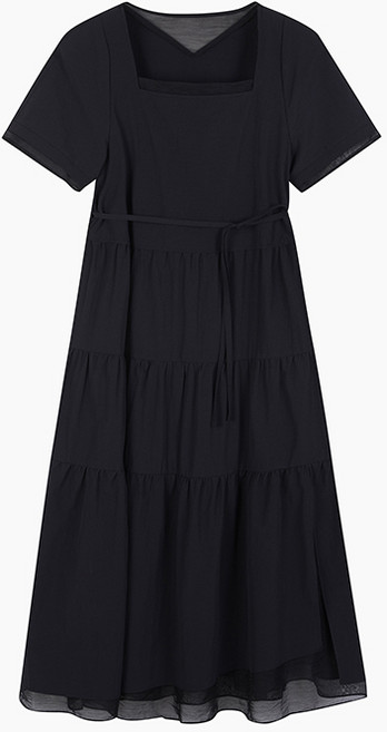 공식 티어드 셔링 롱 원피스_SAOP81431BK