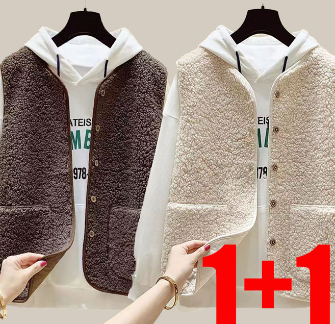 ZIGODAG 가을 겨울 양가죽 양털 조끼 여성 보온 루즈핏 캄셴 ZXCYYCD42632