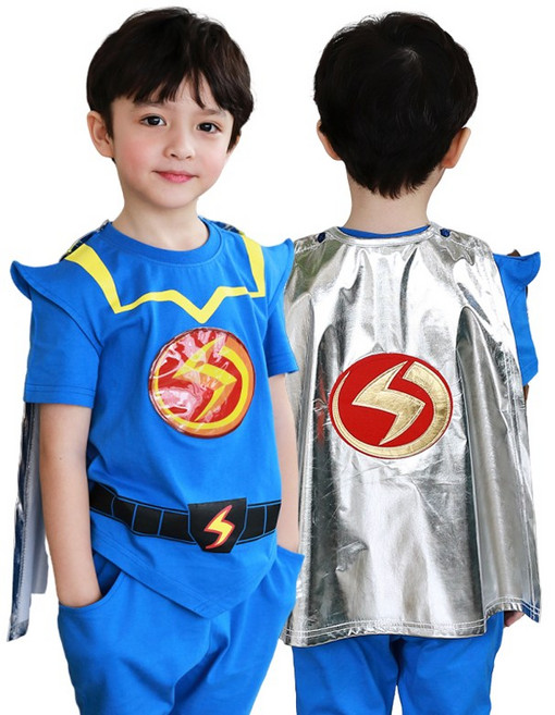 반팔 EBS정품 번개맨옷 불빛 상하세트 티셔츠 바지 망토 구성