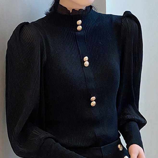 로렌미 시어 주름쉬폰 배색 니트티 S260122SS-5