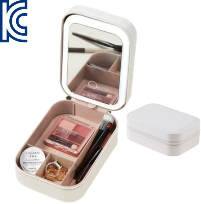 프라홈 미니 휴대용 LED 메이크업 하드 케이스 방수 파우치 가방, 화이트