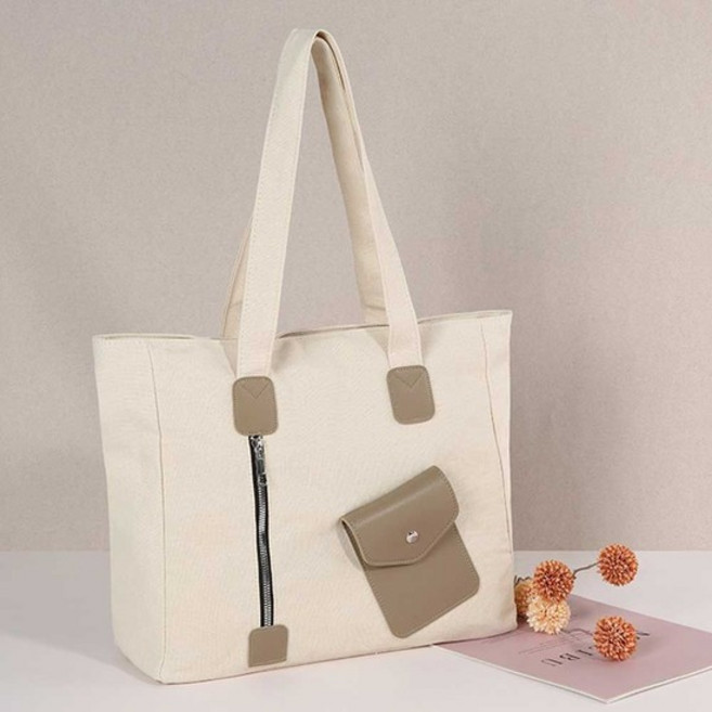 전면 배색 미니 포켓 사선 지퍼 포인트 숄더백