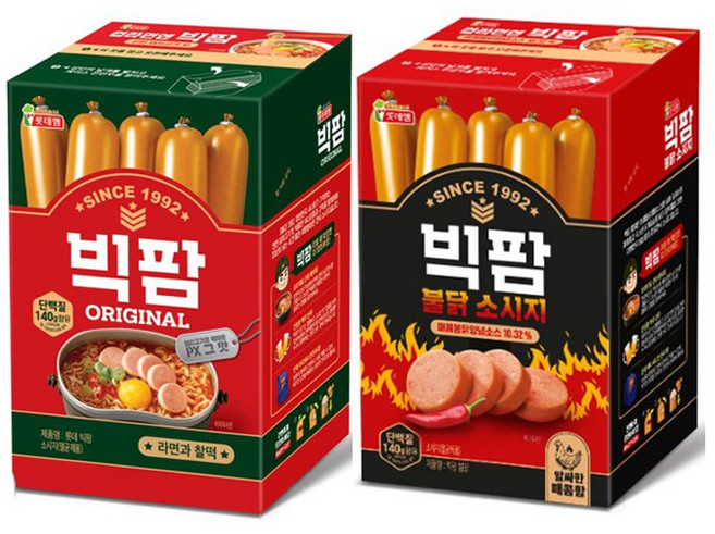 롯데 빅팜1200g+빅팜불닭1200g 기획 간식 소시지 어린이 성인 남여노소 주전부리 키스틱, 2개, 1.2kg
