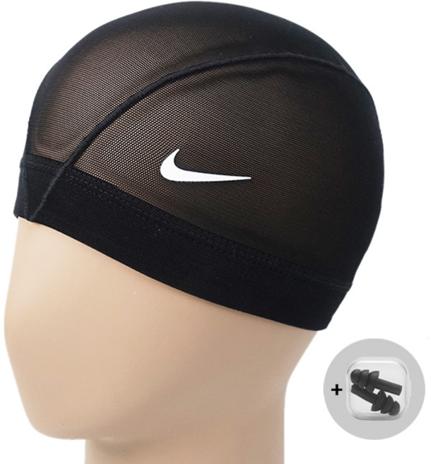 나이키 수영모 통기성 좋은 메쉬캡 훈련용 망사 블랙 수모 (MT 귀마개지급), 블랙계열, 1개