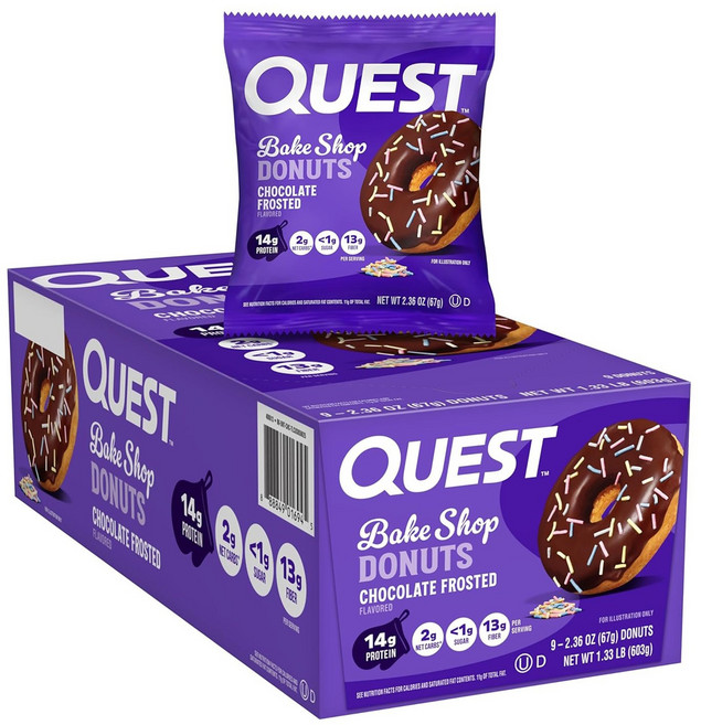 QUEST NUTRITION 烘焙坊 巧克力糖霜甜甜圈 9入, 603g, 1個