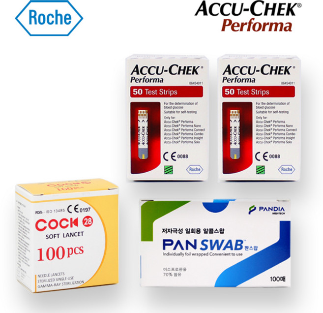 아큐첵 퍼포마 혈당시험지 100매+호환침100개+알콜솜100매 유효기간 27년 2월, 1개, 100