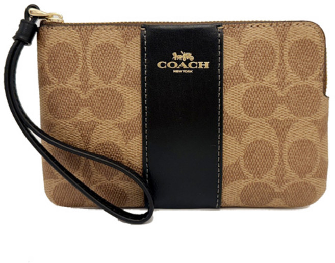 COACH 經典Signature PVC 拼色手拿包 棕色