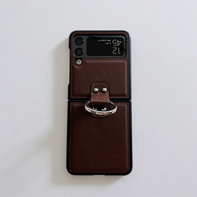 갤럭시 Z플립1/2플립3 플립4 하드 가죽 고리형 케이스