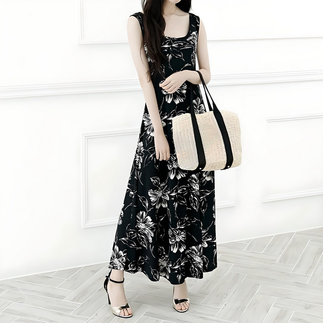 바닐라나인 세상e편한 구김없는 쿨원단 A라인 롱 나시원피스