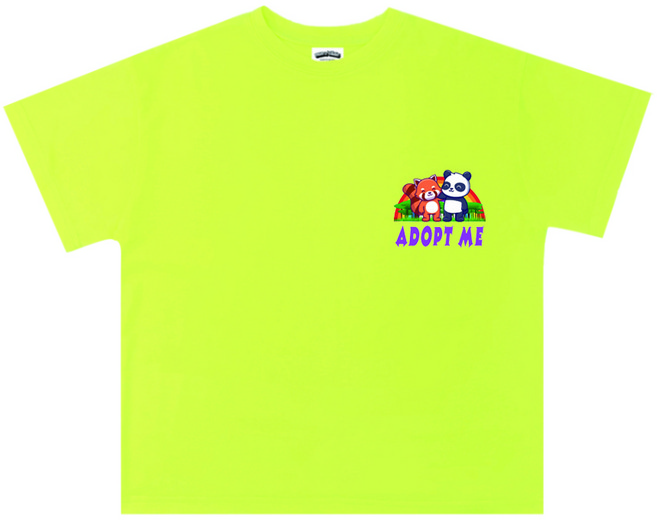 [나노핏키즈]로블록스 친구 입양하세요 형광그린 반팔티셔츠