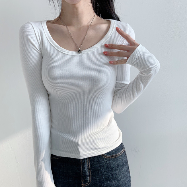 LUCHE 골지 유넥 긴팔티 슬림핏 이너티 데일리 기본티