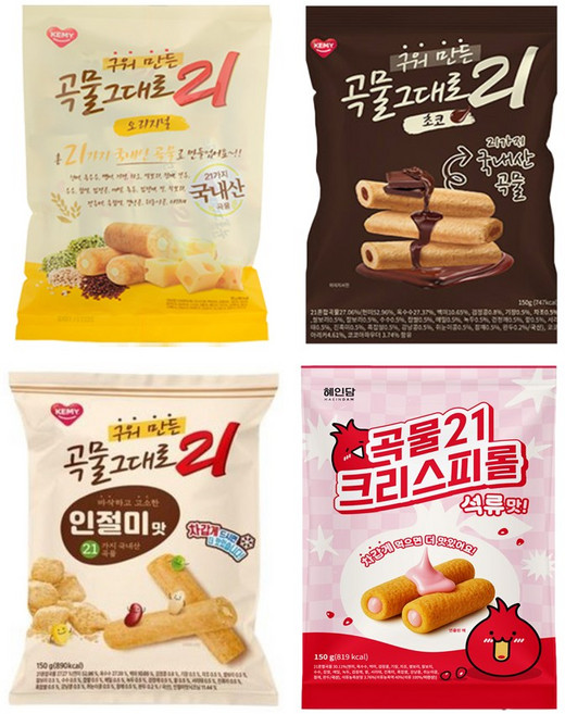 구워만든 곡물그대로21 크리스피롤 맛 별로 1봉 씩 / 총 네가지맛, 1세트, 600g