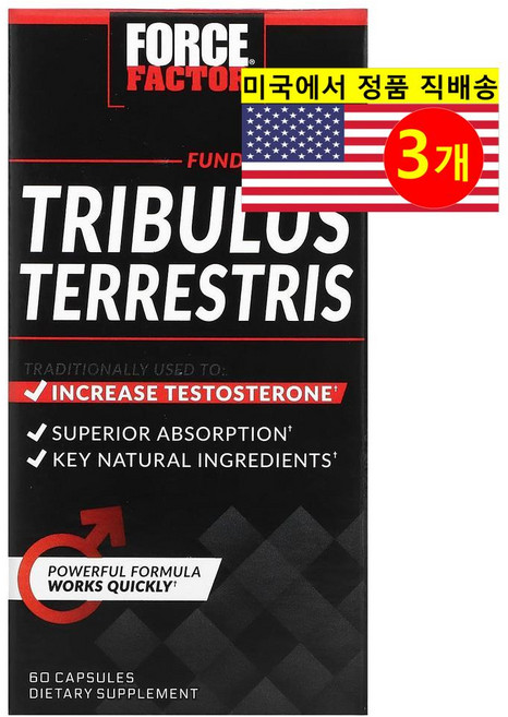 Force Factor 포스 팩터 남성용 트리뷸러스 테스토스테론 부스터 500mg Tribulus Testosterone Booster, 3개, 60정