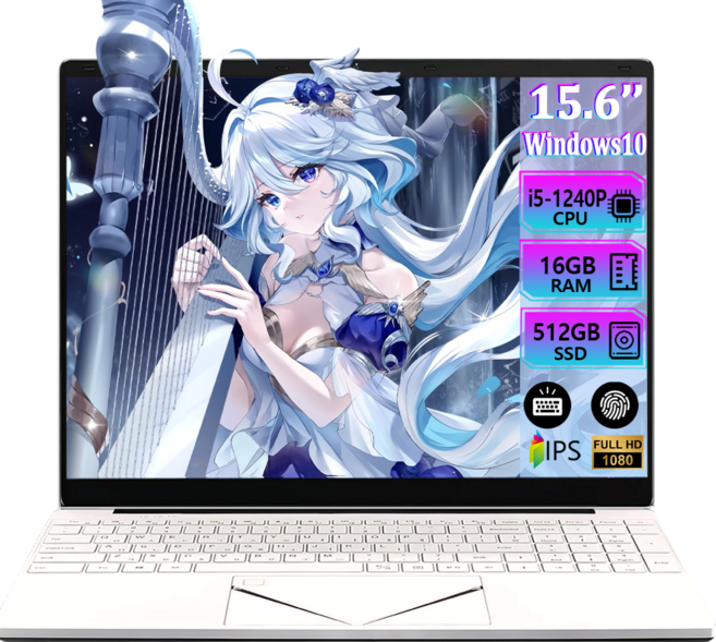 노트북15.6인치 인텔 Core-i5 SSD 512GB RAM 16GB 오피스 엔터테인먼트 학습 Windows 10 지문인식 백라이트 키보드 FHD 1920 * 1080, i5-1240p, WIN10, 깔끔한 화이트