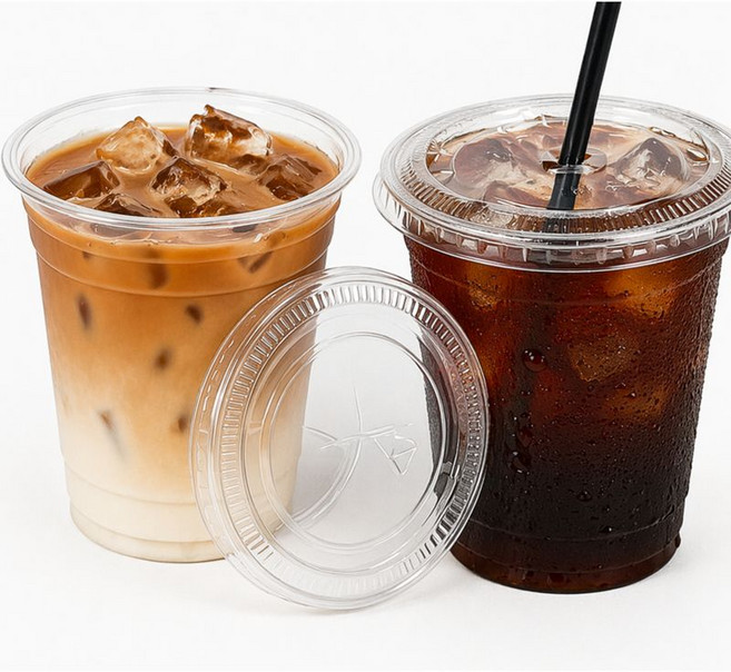 눈꽃나무 국내산 일회용 PET 14온스 아이스컵 + 평뚜껑 세트(92파이), 1세트, 100개입, 410ml