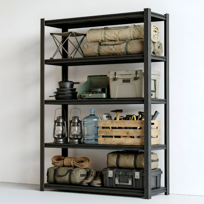 솔리드랙 풀스틸 철제 선반 무볼트 조립식 앵글, 5단, 블랙