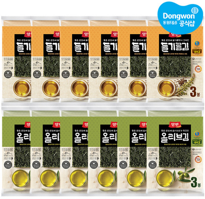 [동원] 양반 전장김 들기름김 20g x6봉 +올리브김 20g x6봉 총 12봉, 1개