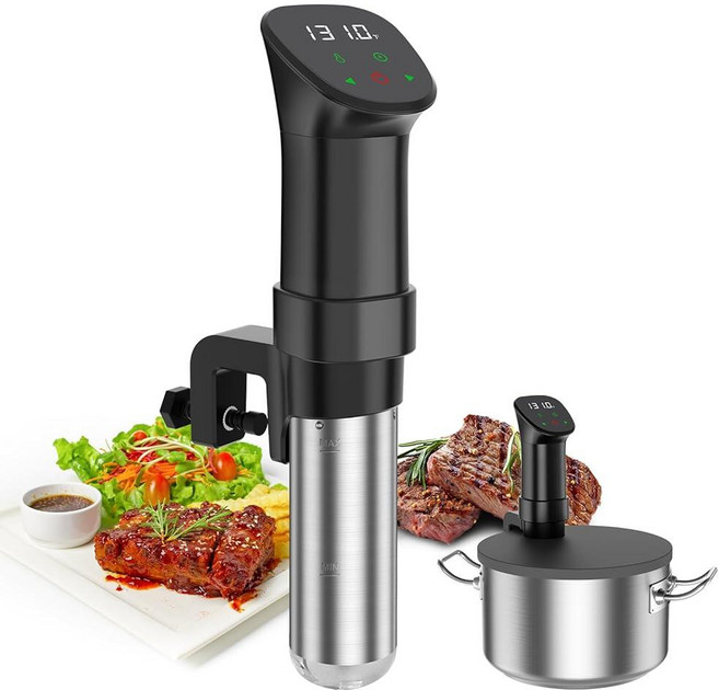수비드 머신-Suvee Cooker-Rocyis 수비드 키트 뚜껑 포함 레시피-1000W 고속 가열 침수 순환기/정확한 온도 및 타이머/디지털 터치 스크린 스테인리스 스틸, Black