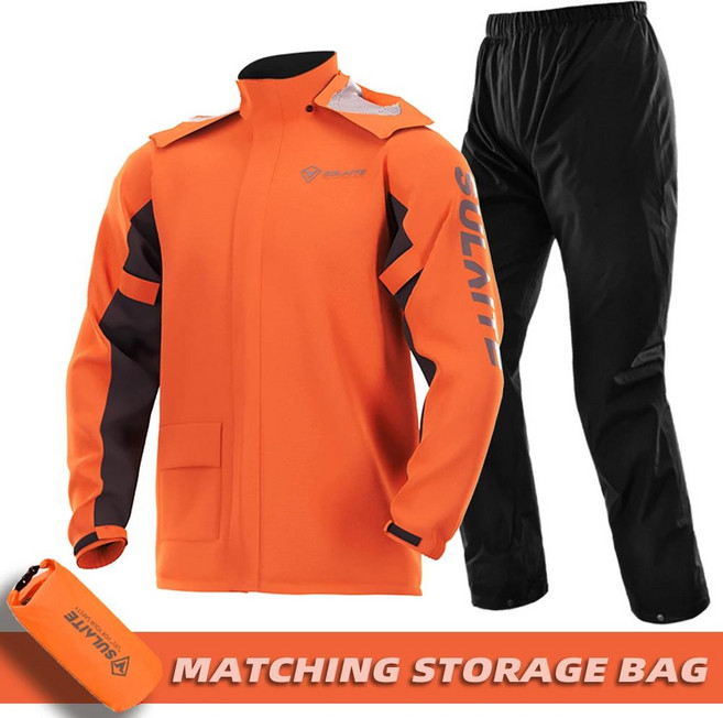 SULAITE 방수 오토바이 비옷 정장 남자 야외 점프 슈트 초박형 사이클링 하이킹 보호, XXL, 04 ORANGE