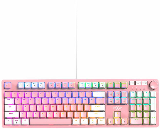 【Foxxray】FXR-HKM-95 星粉全彩 RGB 旋鈕機械鍵盤 電競級 青軸 茶軸, 粉白色, FXR-HKM-95-BR
