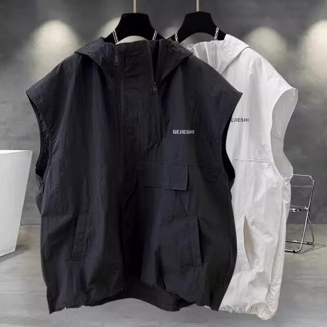 남성 후드 베스트 여름 루즈핏 민소매 경량 아웃도어 조끼 캐주얼 데일리