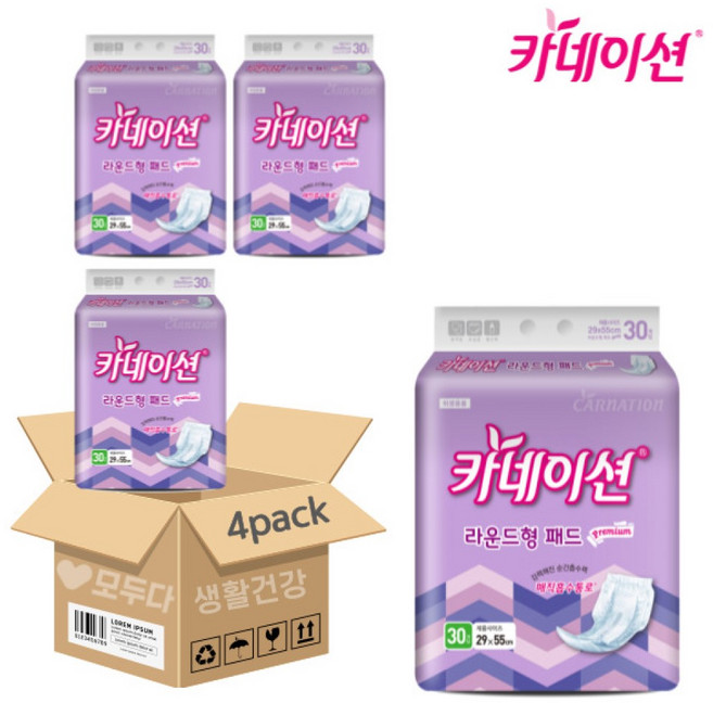 카네이션 속기저귀 프리미엄 라운드형 30매입 4팩, FREE(onesize), 30개입, 4개