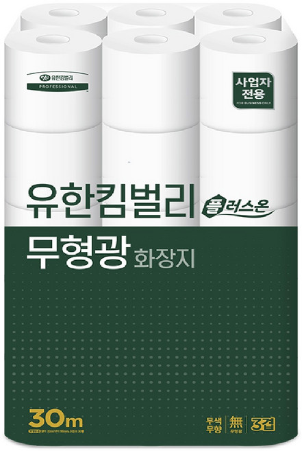 유한킴벌리 플러스온 무형광 3겹 화장지, 1개, 30롤, 30m