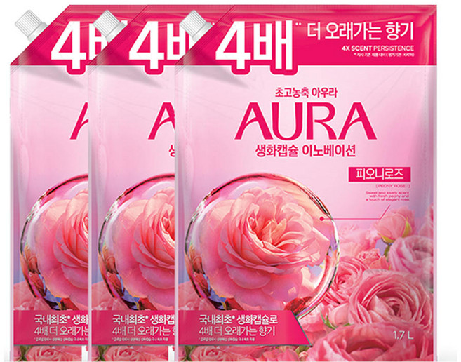 아우라 생화캡슐 리필 피오니로즈 1.7L 3개, 1L