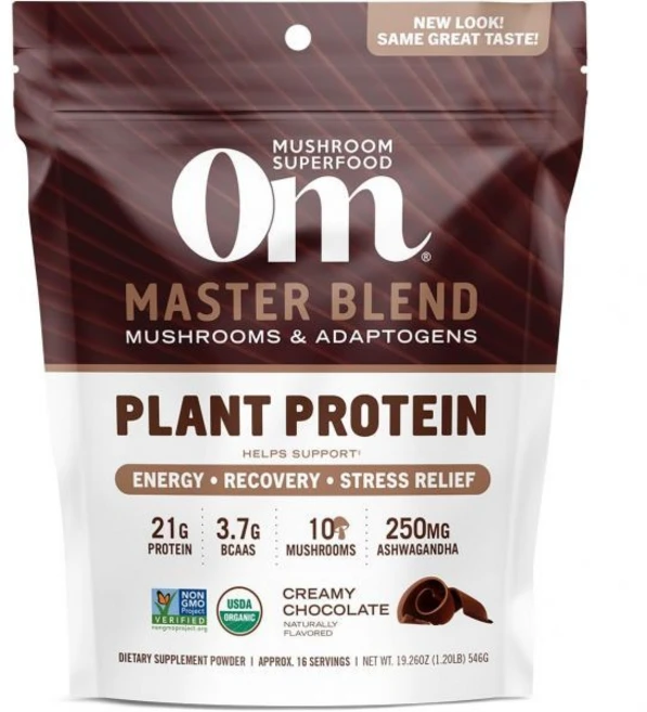 OM MUSHROOM SUPERFOOD 코코아 파우더 가루 버섯 슈퍼푸드 마스터 블렌드 크리미 초콜릿 단백질 16회 분량 회복 및 에너지를 위한 10가지 복합체가 포함된 식물성, 16 서빙 (1팩), 1개, 546g - 쿠팡