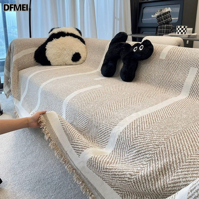 DFMEI 沙發蓋布四季通用雪尼爾防蟎沙發巾, 1件, 長條—咖色